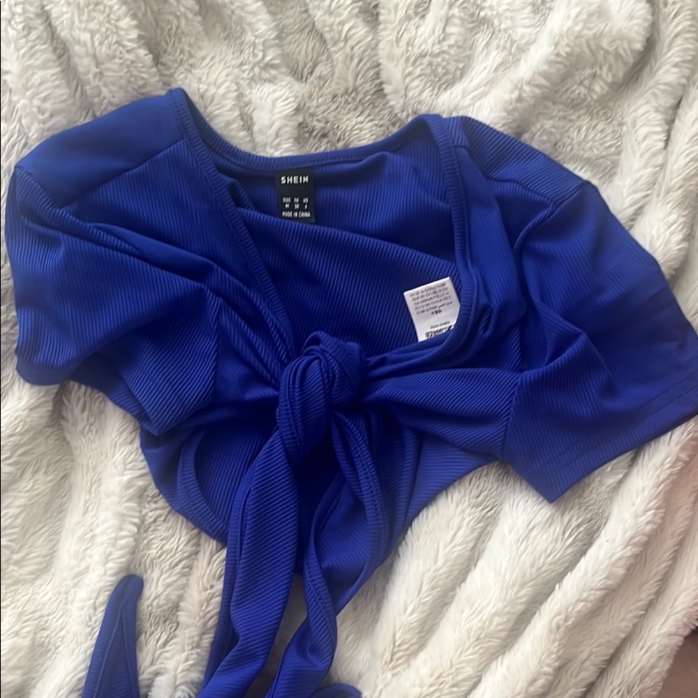 SHEIN Women's Blue Tie-Front Top
